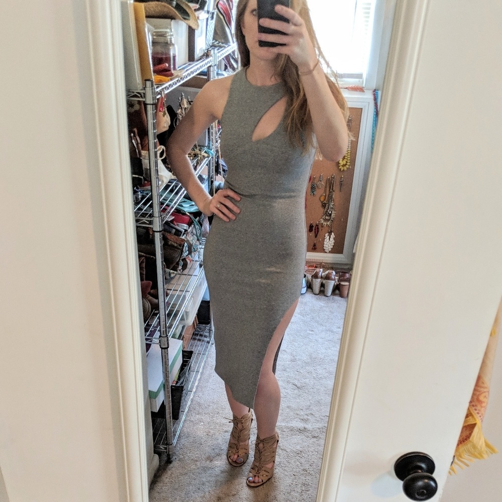 Grey jersey bodycon fitted dress